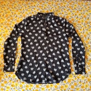 Ann Taylor Printed Hearts Button Down Blou…